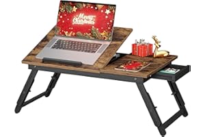 SONGMICS Laptop Desk for Bed or Sofa with Tilting Top, Breakfast Serving Tray with Folding Legs, Fits up to 15.6 Inches Scree