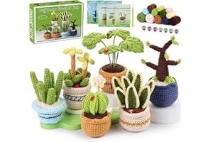Hssugi Crochet Kit for Beginners, 6PCS Succulents Plants Crochet Kits, Knitting Kit with Step-by-Step Video Tutorials, Crochet Yarn DIY Beginner Crochet Kit for Adults Succulent Family