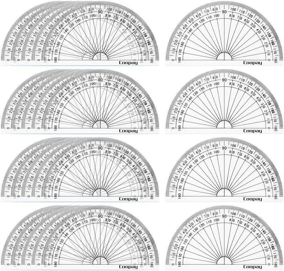 Coopay 24 Pack Plastic Protractors Clear Protractor Student Math Protractor Set 180 Degrees for Angle Measurement, 4 Inches : Office Products