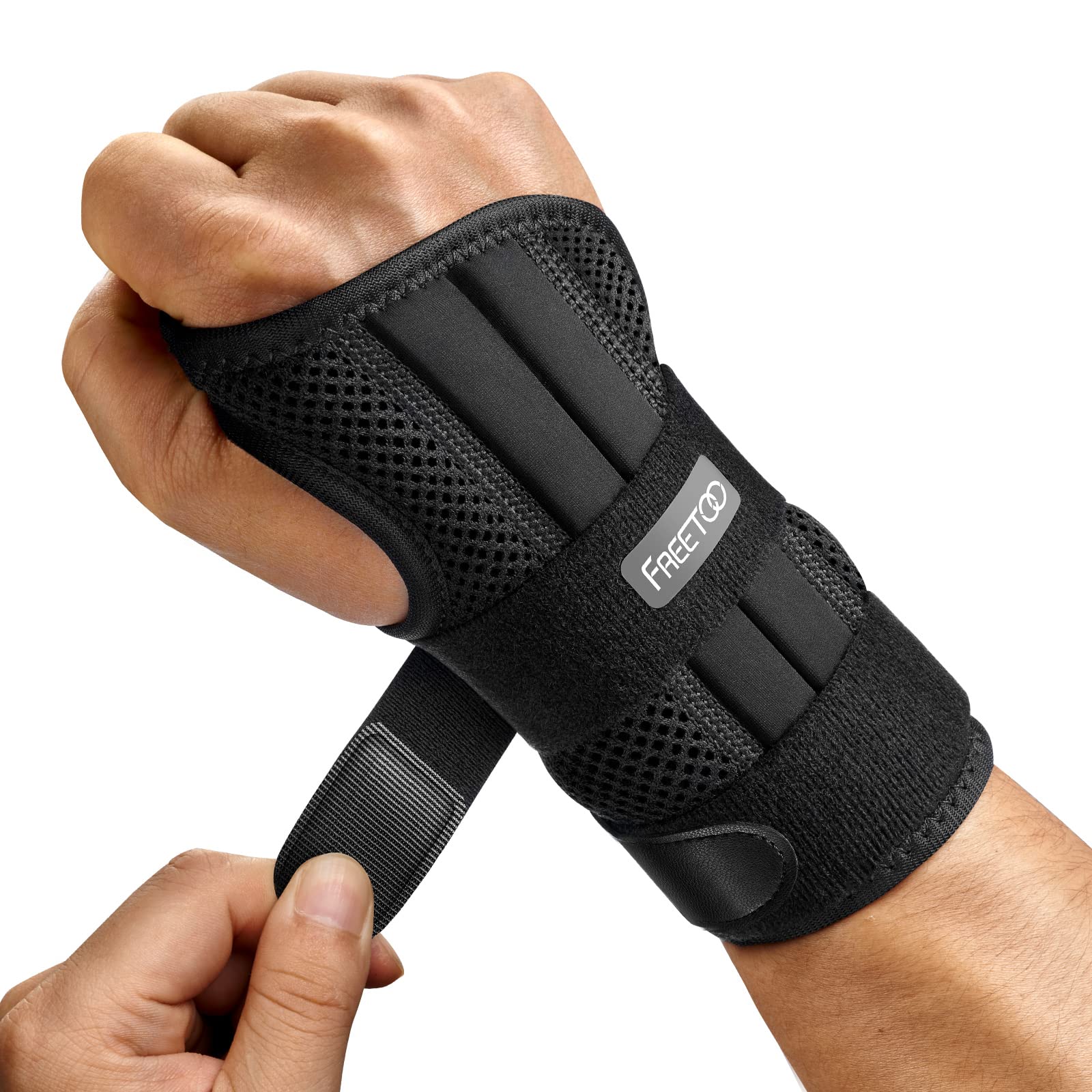FREETOO Doctor Approved Wrist Support with 3 Stays,Adjustable Day Night Carpal Tunnel Wrist Splint for Men Women,Wrist Support Brace for Arthritis,Tendonitis,Sprained,RSI, Sports Protect, Right(L/XL)