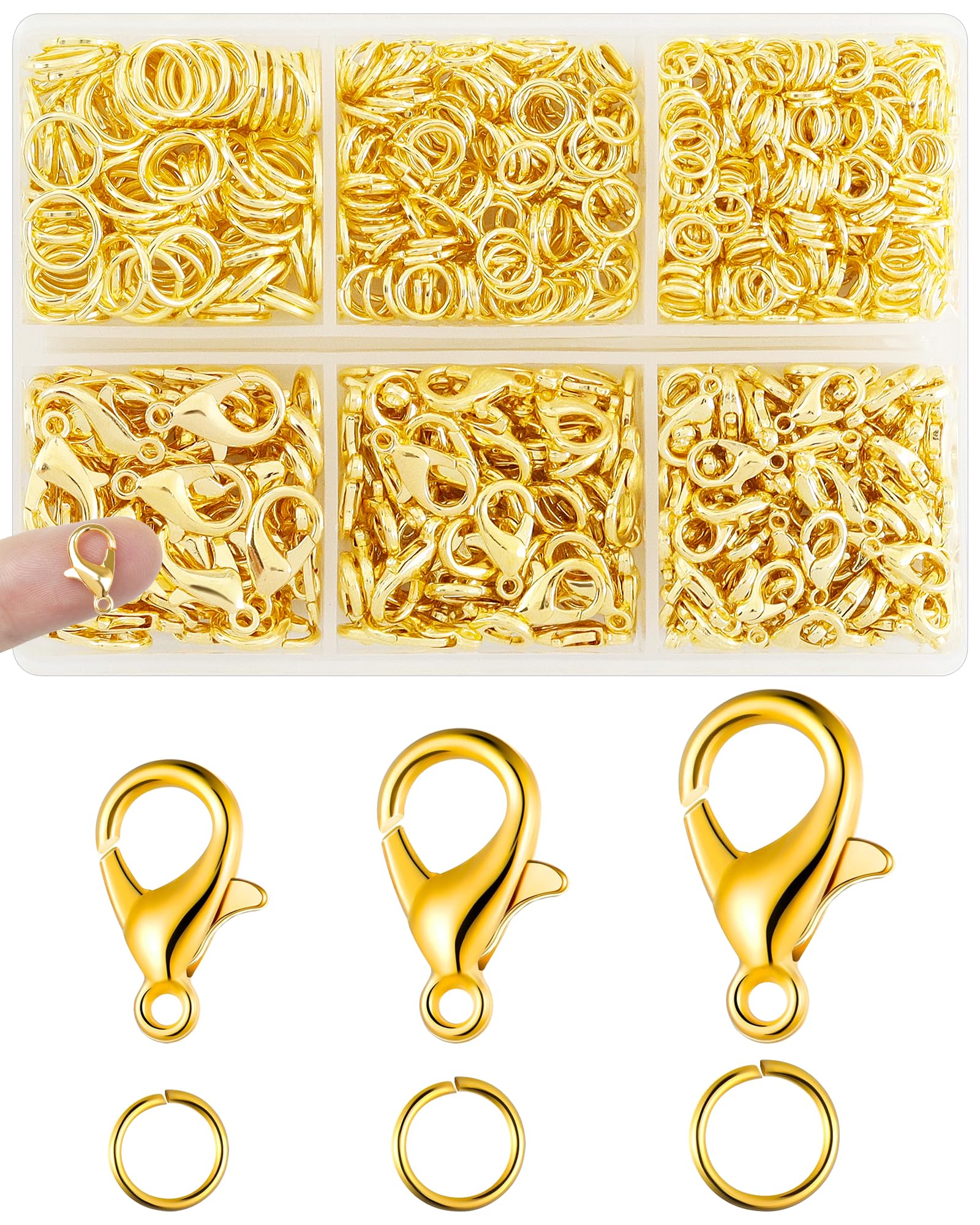 Photo 1 of 900PCS FIVEIZERO Lobster Claw Clasps and Jump Rings Set - Gold Jewelry Clasps for Necklace, Bracelet, Keychains, and DIY Jewelry Making Supplies
