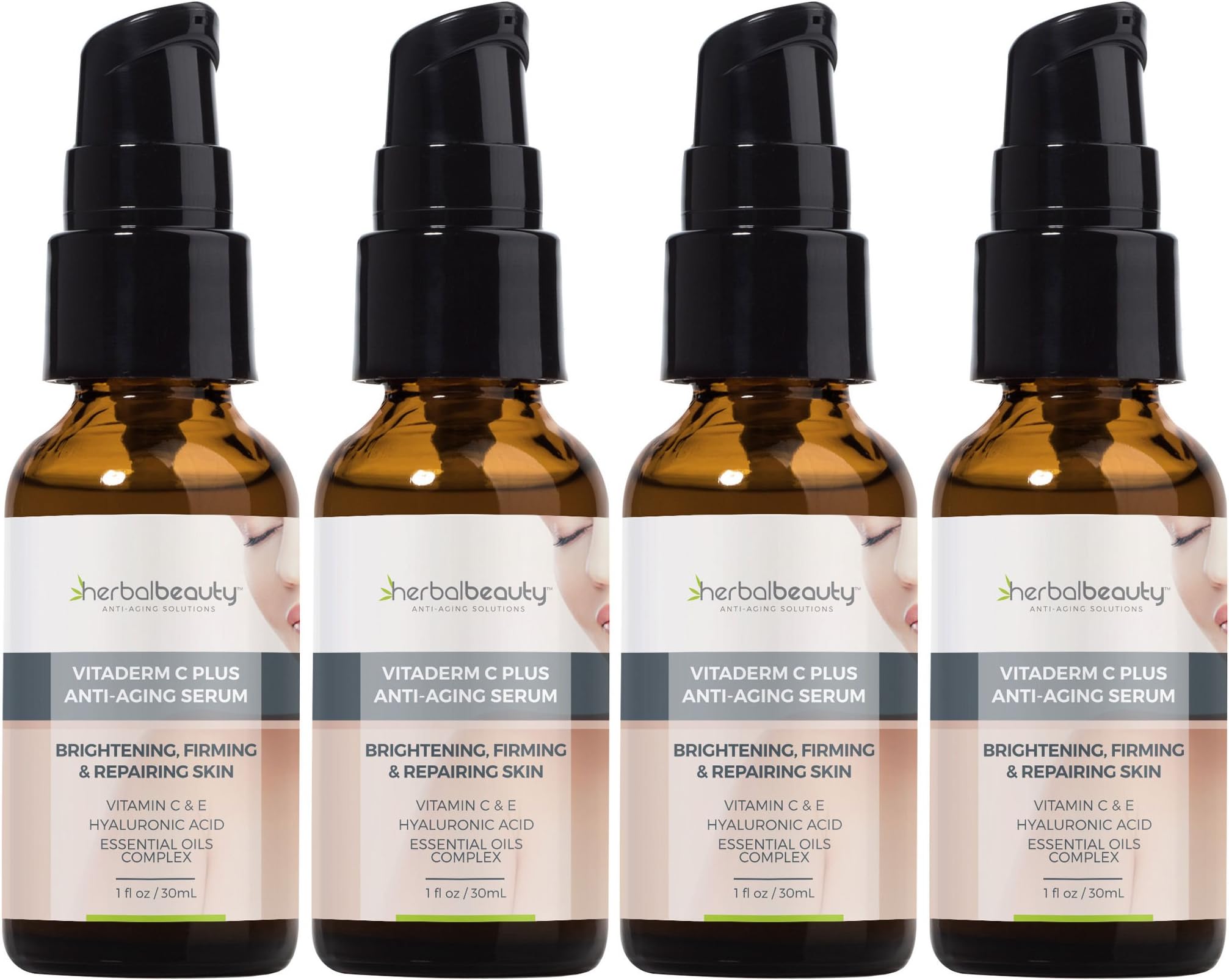 Vitaderm C Plus, 20% Vitamin C Serum, Facial Serum with Hyaluronic Acid and More, Four Bottles