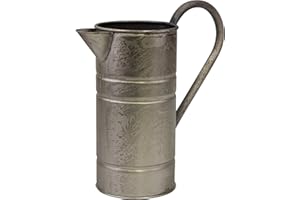 CKK Industrial Stonebriar Decorative Vintage Silver Metal Drinking Pitcher with Handle, Farmhouse Home Decor Accents