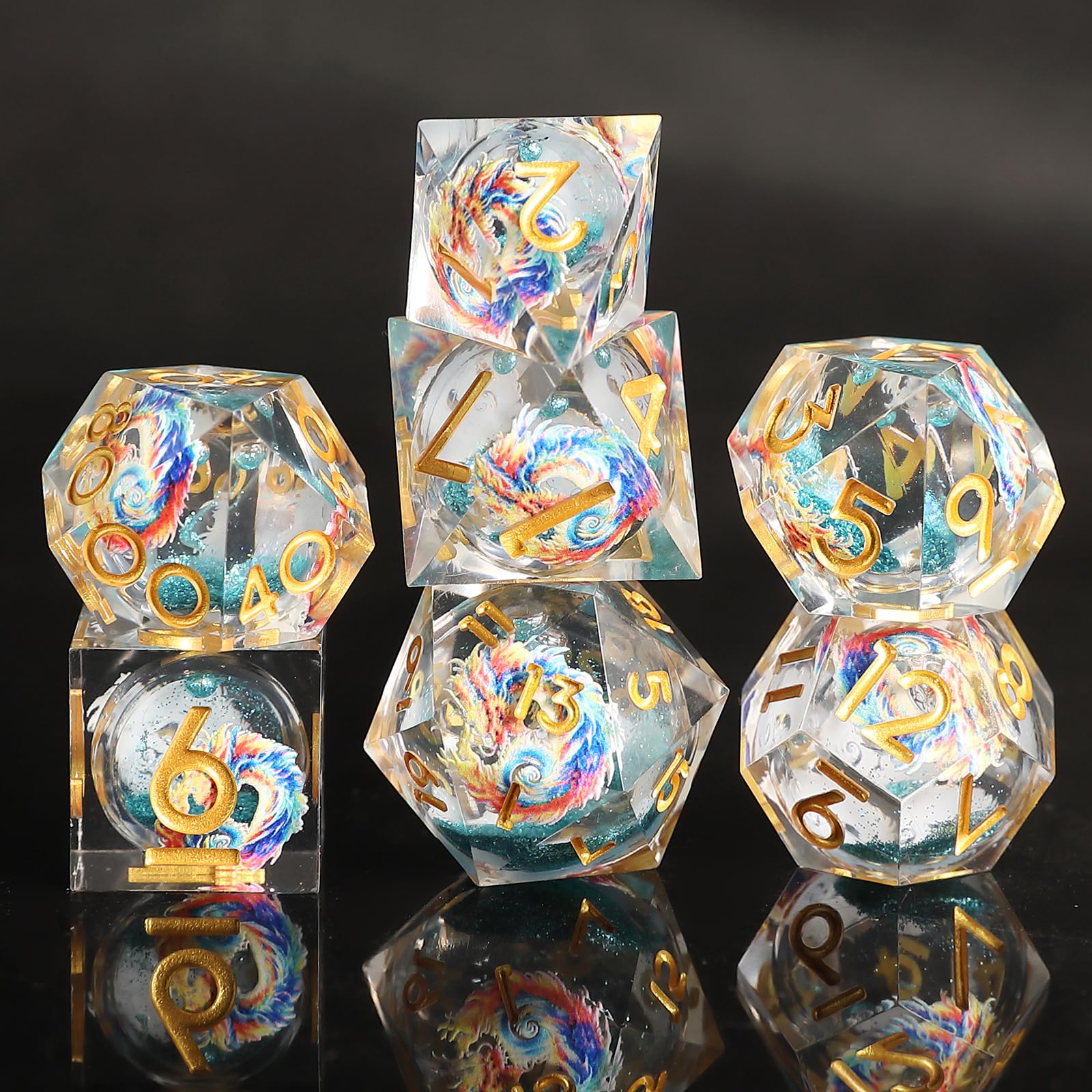 DND Dice Set 7pcs Quicksand D4 D6 D8 D10 D12 D20 D% Resin D&D Dice for Dungeons and Dragons Pathfinder Roll Playing Table Games RPG MTG Games with Gift Box