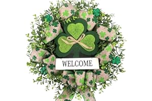 CIR OASES St Patrick's Day Wreath with Welcome Sign, 18 inch Hanging Decorative Wreath with Green Leaves, St Patrick's Day Decorations for Outdoor Garden Front Door Wall Farmhouse Decor