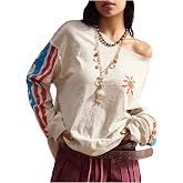 BEAUDRM Women's Oversized Sweatshirt Fall Boho Tops Crewneck Sweatshirt | Fall Outfits, Cute, Boho Clothes, Bohemian Tops, Patchwork, Floral, Long Sleeve, Pullover