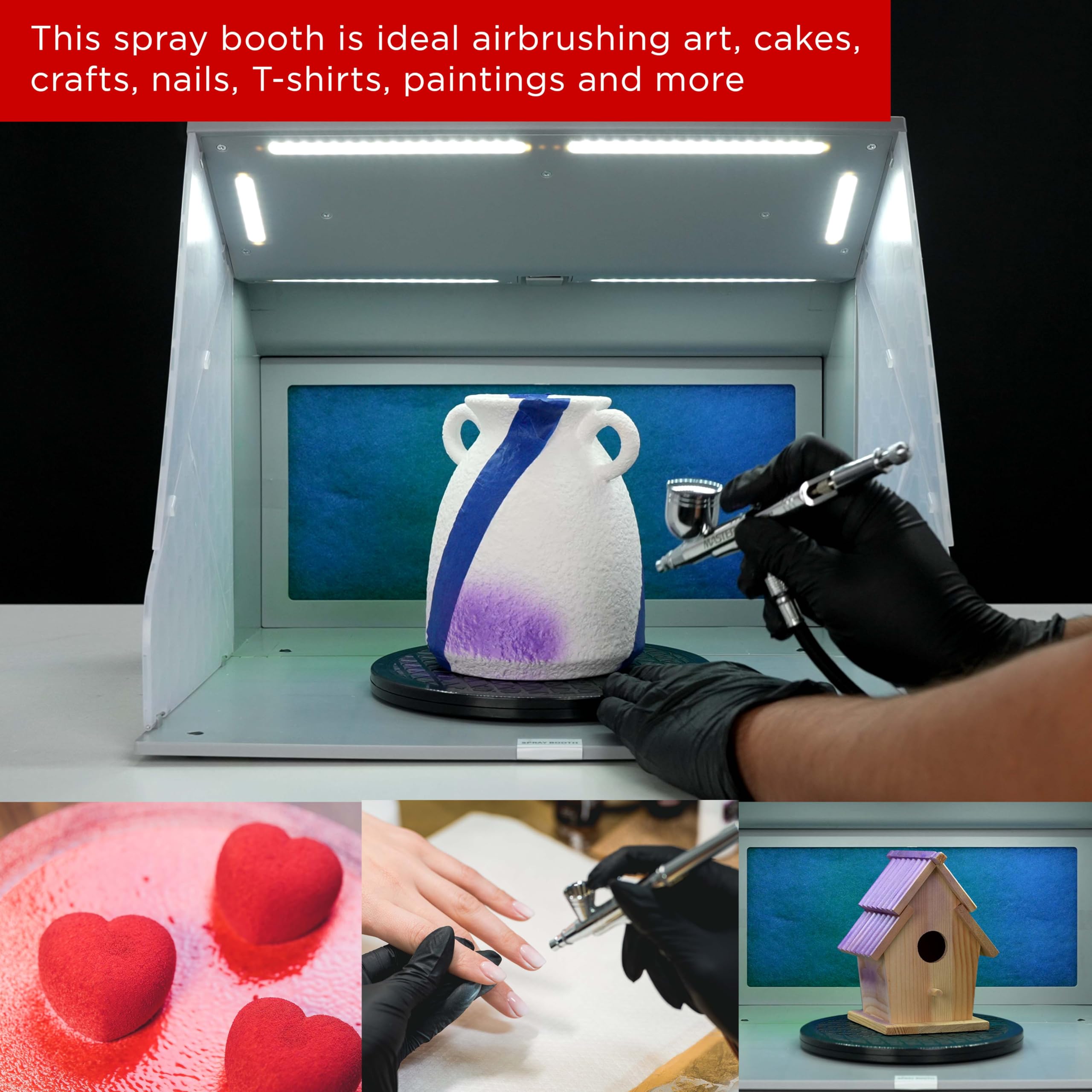 Master Airbrush Portable Airbrush Spray Booth Kit with Dual Exhaust Fans, 4 LED Lights, Turntable & Extension Hose, 16