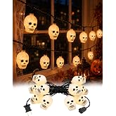 Konictom 8.5FT Halloween Skull String Lights, Plug-in 10 LED Decor | Warm White Skull Lights,Plastic Skeleton Shapes,Connectable,UL Listed Black Wire for Outdoor Indoor Yard Mantel Party Decor