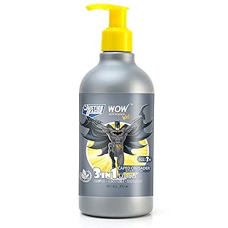 WOW Skin Science Kids 3 in 1 Wash - Shampoo + Conditioner + Body Wash - Caped Crusader Batman Edition - No Parabens, Color, Mineral Oil, Silicones &amp; Sulphate, 300 ml