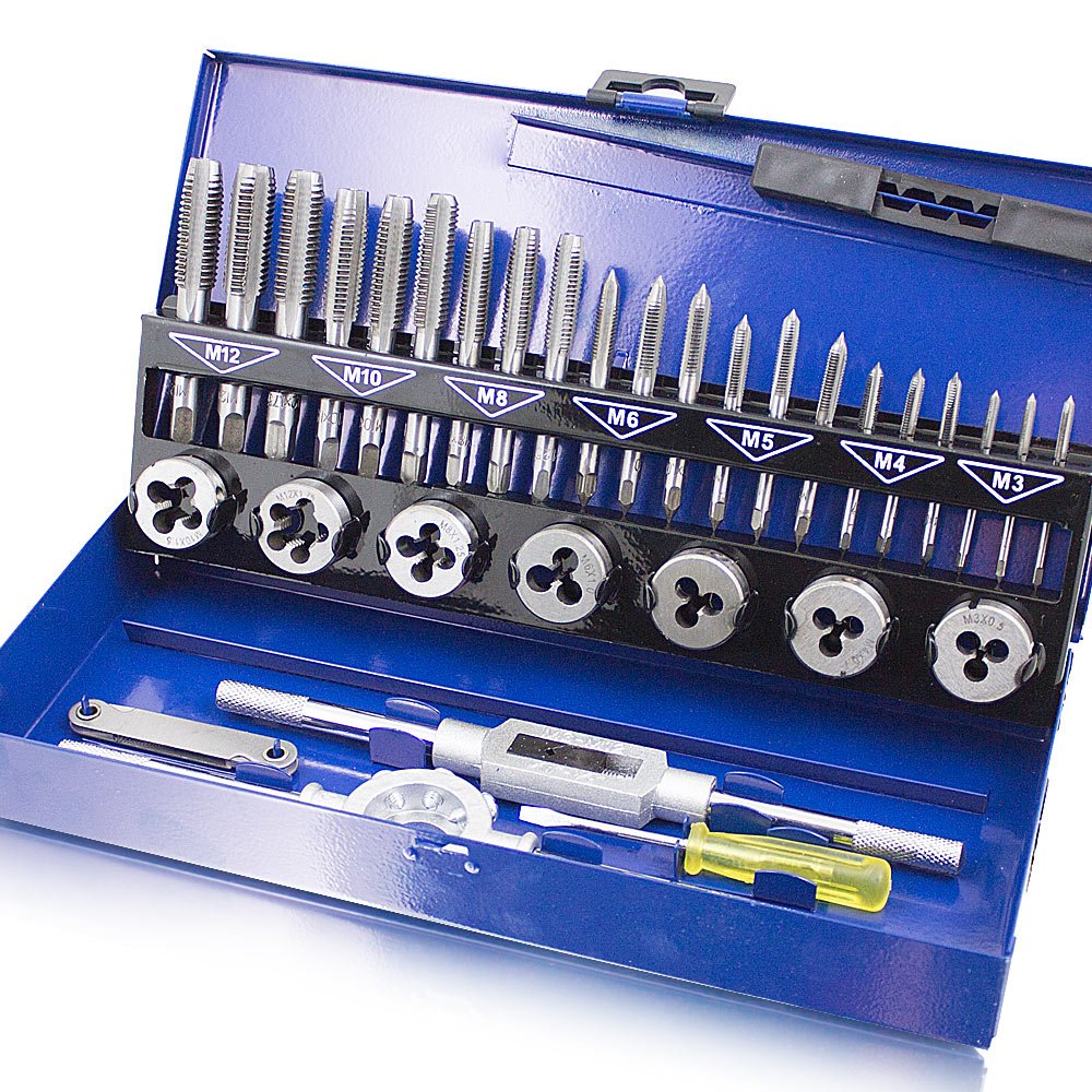 Bituxx® 32-piece tap set M3 – M12 taps & dies M3 M4 M5 M6 M8 M10 M12 plug tap, second tap, and taper tap