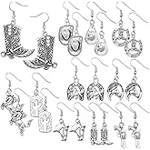 Aswitnove 11 Pairs Cowgirl Earrings Rhinestone Vintage Rodeo Cowboy Boot Earrings Texas Cowgirl Boot Hat Dangle Drop Earrings Western Earrings for Women Trendy
