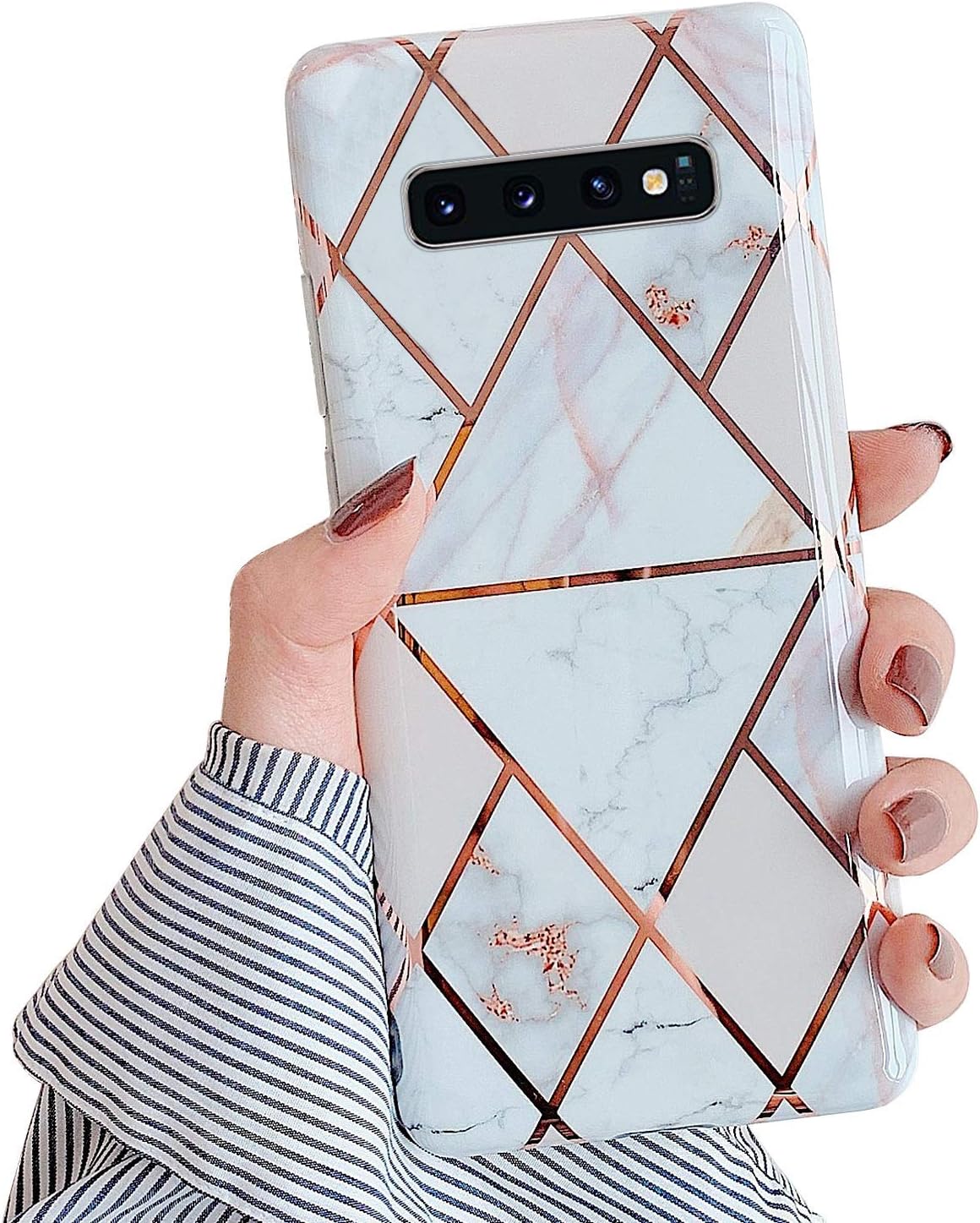 JAWSEU Case Compatible with Samsung Galaxy S10 Plus, Bling Glitter Shiny Marble Pattern Design Ultra Thin Slim Soft TPU Silicone Gel Rubber Bumper Case Flexible Shockproof Protective Cover,White