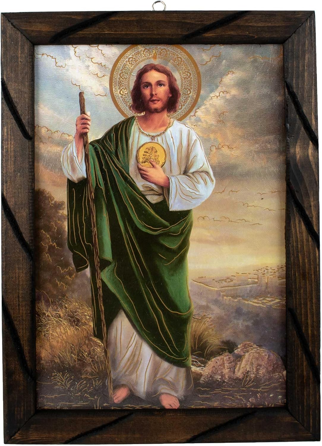 Paintings - Mrcjsales- Saint Judas Thaddeus image in rustic frame, Oil painting, 24''x36'', 13''x18'', 10''x12'' inches, religious art image, San Judas Tadeo , Cuadro rustico , Home decor, wall decor, church events, gifts (Medium 13x18'' inches)