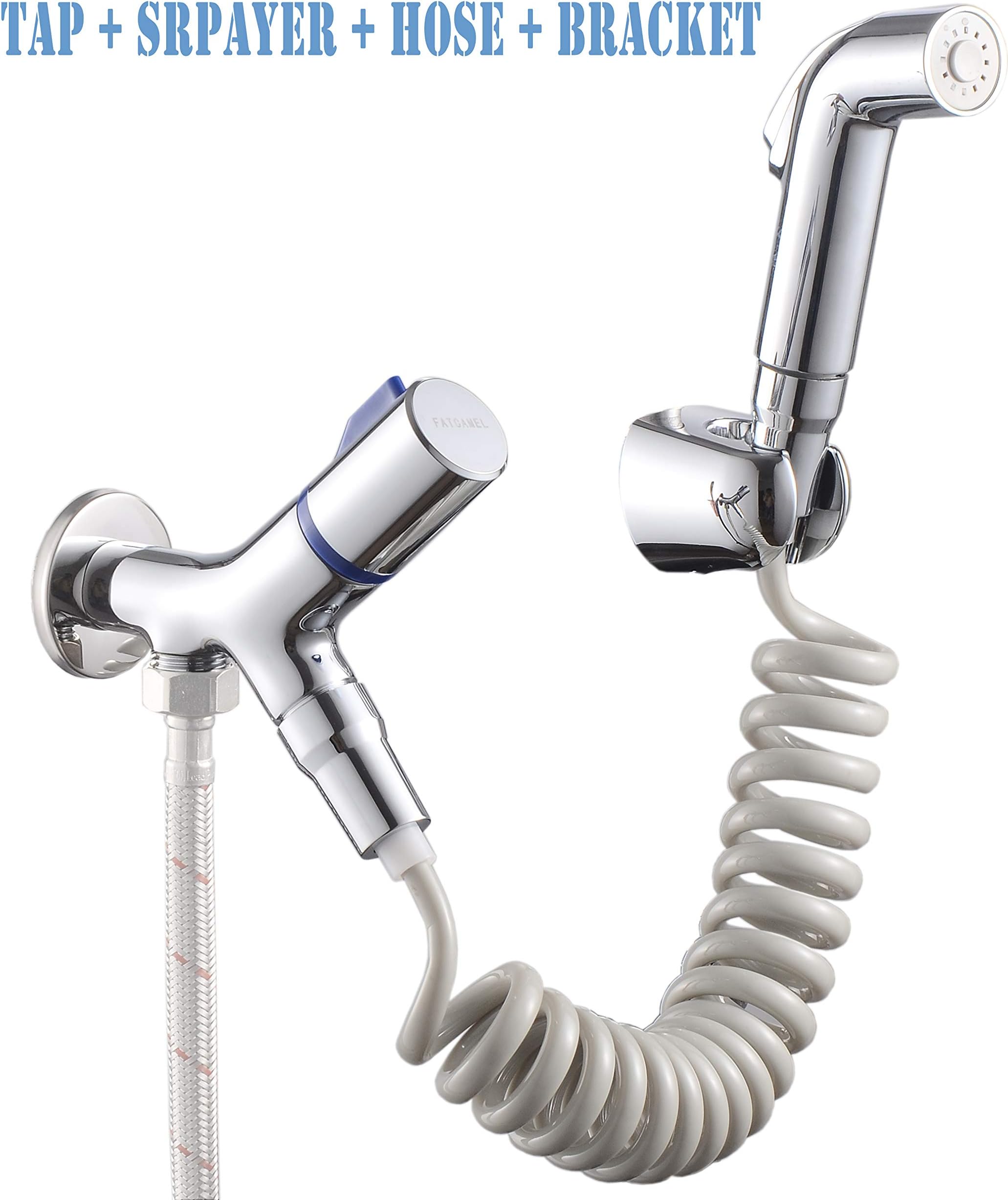 Bathroom Bidet Set: Includes 3-Way Bidet Tap Shut Off Valve, Telephone Tube Shower Hose, Hand Sprayer, and Wall Mount Bracket