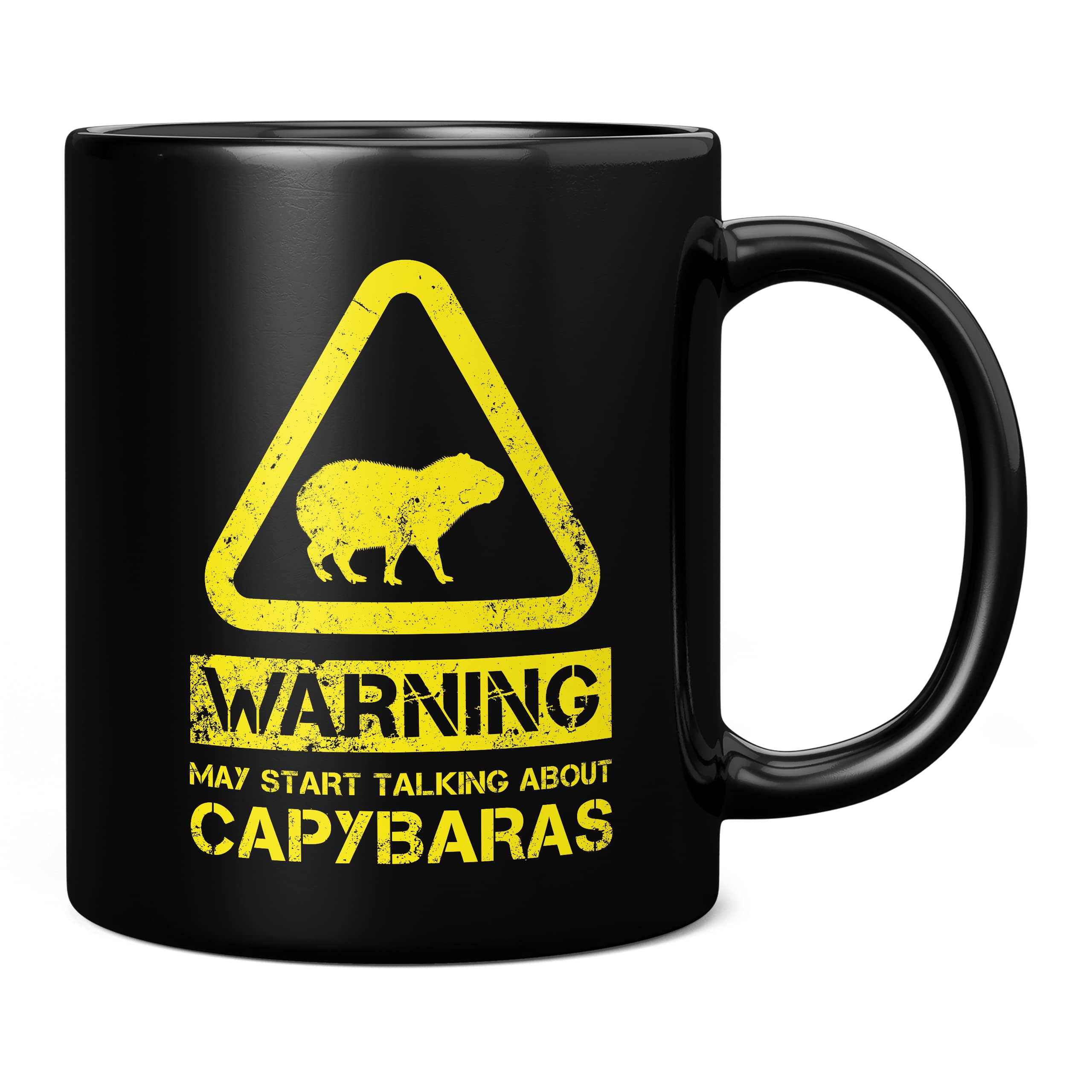 Mug Monster - Warning May Start Talking About Capybaras Funny Gift Mug - Ceramic Coffee Cup, Gift for Men or Women, Extra Large and Giant Available, 11oz Black