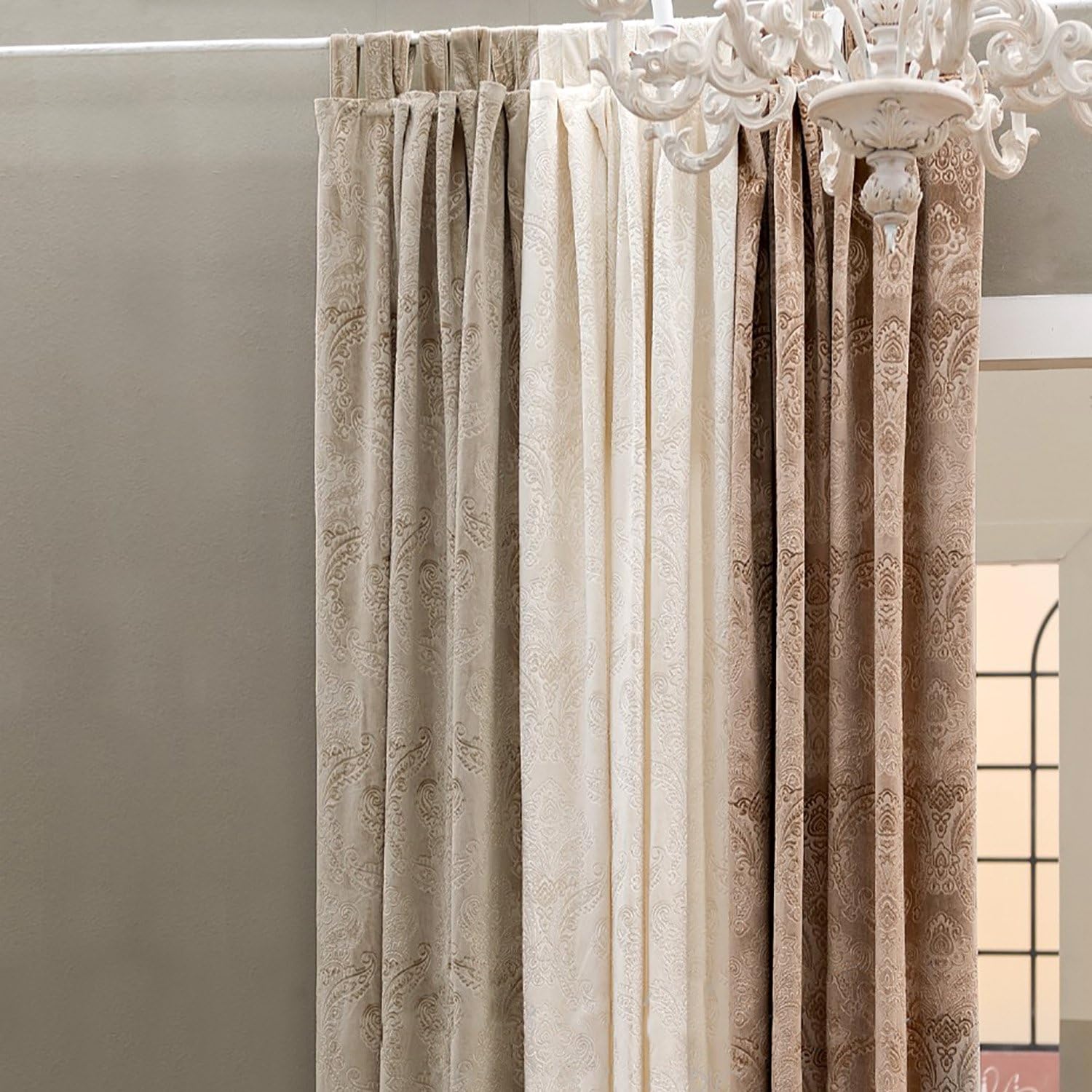 Baroque Vintage Shabby Chic Window Curtain Panel - Blackout Long Curtain - Baroque - 140x290 - Cream - 100% Polyester
