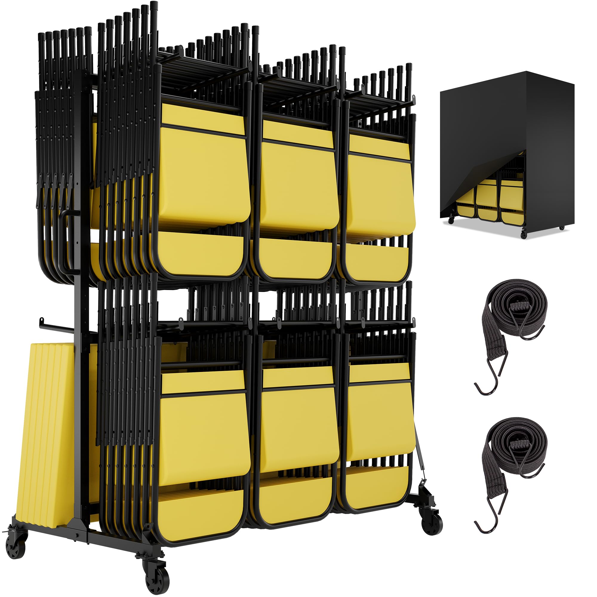 Photo 1 of ***PARTIAL SET - PRICE ADJUSTED***
Sttoraboks Folding Chair Cart, Two-Tier 800Lbs Capacity Heavy Duty Folding Chair Storage Rack with 5-Level Adjustable Lower Rack for 84 Chairs or 24 Tables, with Universal Wheels, Cover & Straps