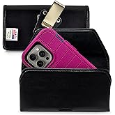 Turtleback Belt Clip for iPhone 16 Pro, 16e, 15 pro 14 Pro 13 Pro -Large- Fits w/Defender Bulky Style Cases, Premium Black Leather, Horizontal Belt Holder, Magnetic Closure HD Rotating Belt Clip