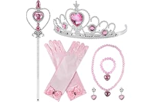 jayuwe 6 PCS Princess Dress Up Jewelry Set, Princess Crown Wand Gloves Necklace Earrings Bracelet for Girls Gifts Accessories