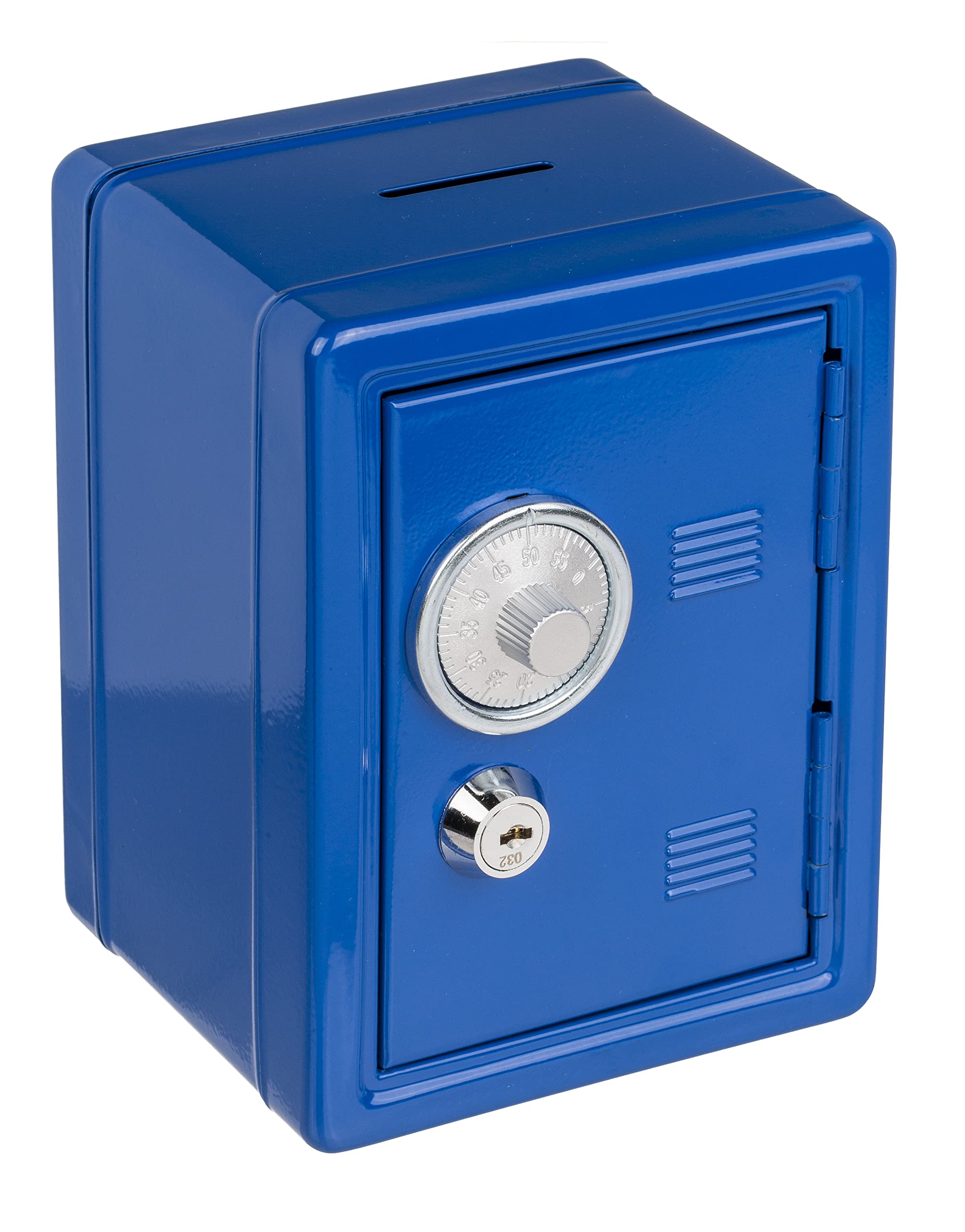 Money Box Safe Safe Made of Painted Metal with Combination Lock and Key 16 x 11.5 x 10 cm (Blue)