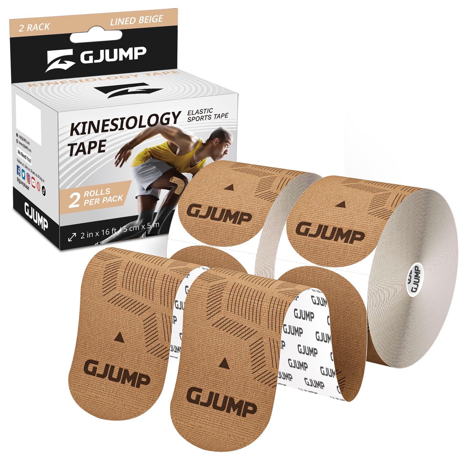 GJUMP Kinesiology Tape, 40 Count Precut Strips 2 Rolls, Original Cotton Elastic Athletic Tape for Muscle Strain Relief & Joint Support, Waterproof & Breathable Sports Tape for Support and Recovery