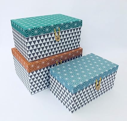 Homes On Trend Pack Of 3 Rectangular Storage Boxes With Lids Retro