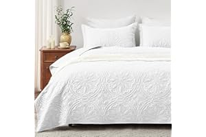 EXQ Home Quilt Set Full Queen Size White 3 Piece,Lightweight Soft Coverlet Mandala Flower Pattern Bedspread Set for All Seaso
