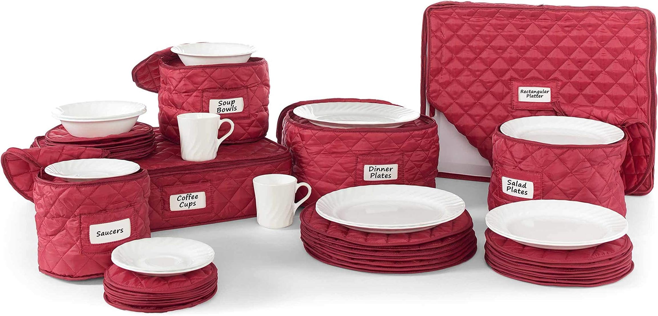 Covermates Keepsakes - Dish Storage Set - Padded Protection - ID Window - Stain Resistant - Machine Washable - China Storage, Red