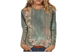 BARNRAE Vintage Tees for Women Women's Fashion Casual Round Neck Long Sleeve Printed T-Shirt Top