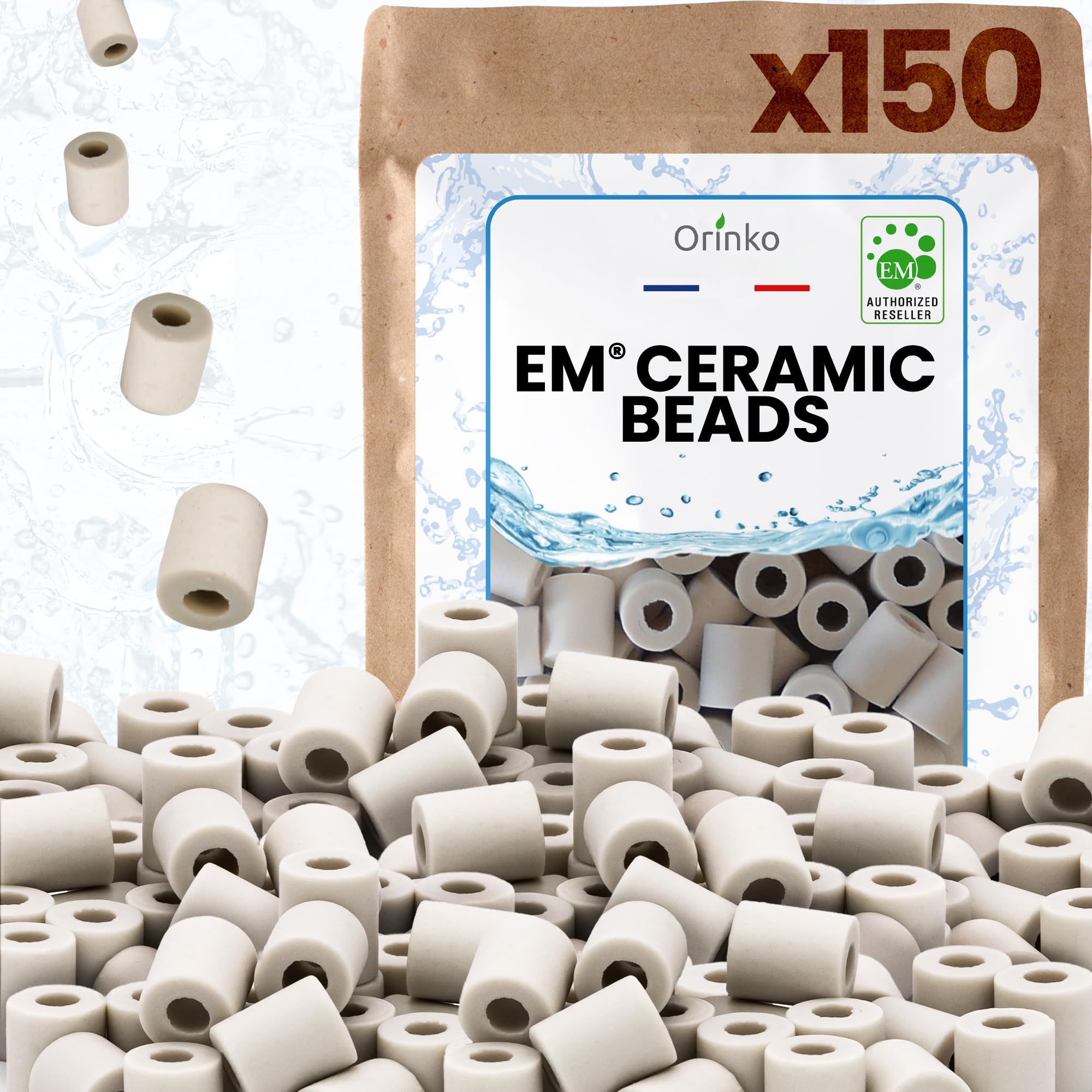 ORINKO® Grey EM® Ceramic Beads Water Filter x150 - Sustainable Ceramic Beads for Water Purification - Eco-Friendly Gray Filter Pearls for Jug - Long Lasting Replacement Filter for Tap Water