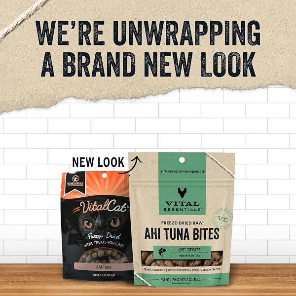 VITAL ESSENTIALS FREEZE DRIED CAT TREATS | AHI TUNA BITES, SINGLE PROTEIN | PREMIUM QUALITY | GRAIN FREE, CRUNCHY CAT TREATS, 1.1 OZ BAG