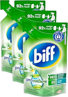 Biff Pro Nature Badreiniger, Nachfüllpack, 3 x 250 ml, mit 99,9 Prozent naturbasierten Inhaltsstoffen und nachwachsenden Rohstoffen aus nachhaltigem Anbau
