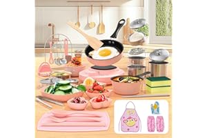 Gotoofun Kid Cooking Sets Real Mini Kitchen, Food Making for Beginner Children 8 9 10 11 12 Boys Girls Cooking Educational Toys, Junior Easy Safe MontessoriTools Dishes Knife Set-Pink