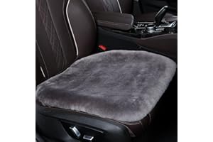 OGLAND Fluffy Genuine Australia Sheepskin Car Seat Cover for Auto Interior Accessories with Soft Fuzzy Wool Eco-Friendly Natural Fur Non-Slip (Graphite, Front)