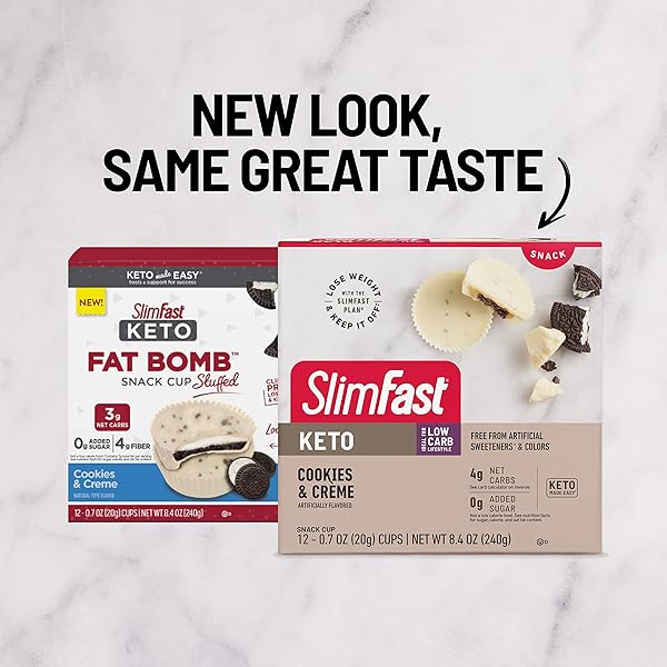 SLIMFAST LOW CARB CHOCOLATE SNACKS, KETO FRIENDLY FOR WEIGHT LOSS WITH 0G ADDED SUGAR & 4G FIBER, COOKIES & CRÈME, 12 COUNT
