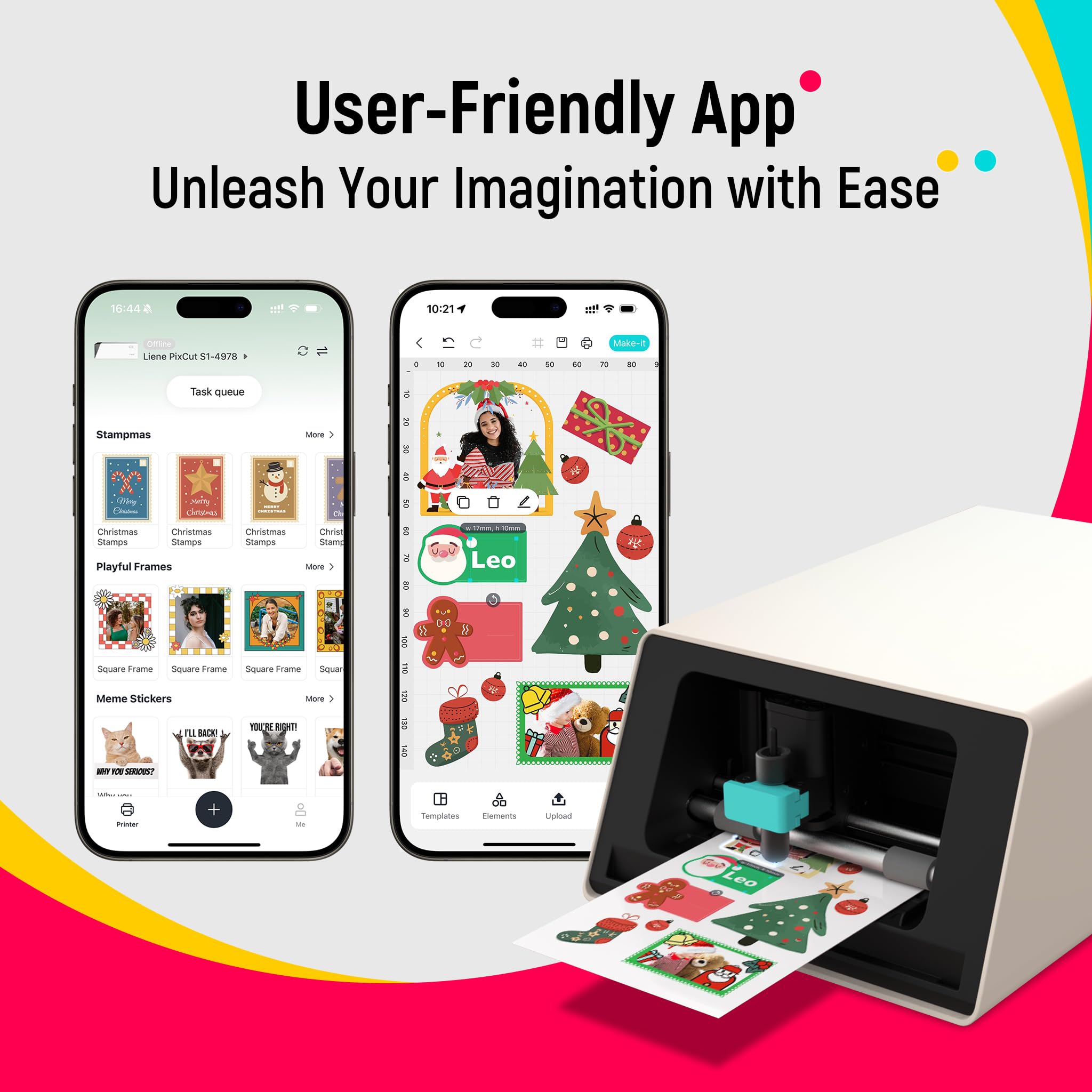 Liene PixCut S1 Color Sticker Printer & Cutting Machine - All-in-One Sticker Maker for DIY Crafts, Custom Labels & Gifts. Thermal Dye-Sublimation Photo Printer, 300 DPI, Precise AI Auto-Cutting