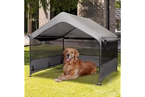 Summertrail Extra Large Dog House Outside, Dog Tent Outdoor, Big Dog Shade Shelter Doghouse Canopy with Three-Sided Breathable Mesh Windows, Gray Sun Rain Cover for Pet Cat Livestock 4'x 4'x 3.3'