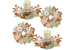 Qinyoung 4 Pieces Thanksgiving Fall Candle Rings Center Fall Candle Rings Wreath Thanksgiving Autumn Decorative Artificial Maple Leaf Holder for Centerpiece Festival Party Decoration
