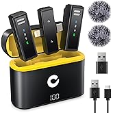 CAHAYA Microphone for iPhone Mic: YouTube Wireless Lavalier Microphone with Noise Cancelling & Charging Case 3-in1 USB-C/Lightning for PC iPhone Android 24H Battery for TikTok Vlog Studio Mic