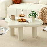 Mordchil HF 34"(L) Cloud Coffee Table, Modern Wood Coffee Table for Living Room, Accent Center Tables with 3 Legs, Small Tea Tables for Balcony, Patio, Bedroom, Cream White