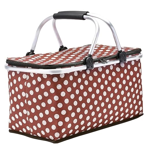 Picnic Basket, SUROY Insulated Folding Collapsible Market Picnic Basket Zip Closure Basket with Carrying Handles for Outdoor Picnic (Coffee Spot)