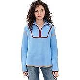 English Factory Women's Contrast Piping Quarter Zip Sweater