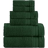 Elegant Comfort Luxury 6-Piece Towel Set, Premium Soft 100% Turkish Cotton, Three Line Popcorn Design 2 Bath Towels, 2 Hand Towels and 2 Washcloths Towel Set - Quick-Drying and Absorbent, Forest Green
