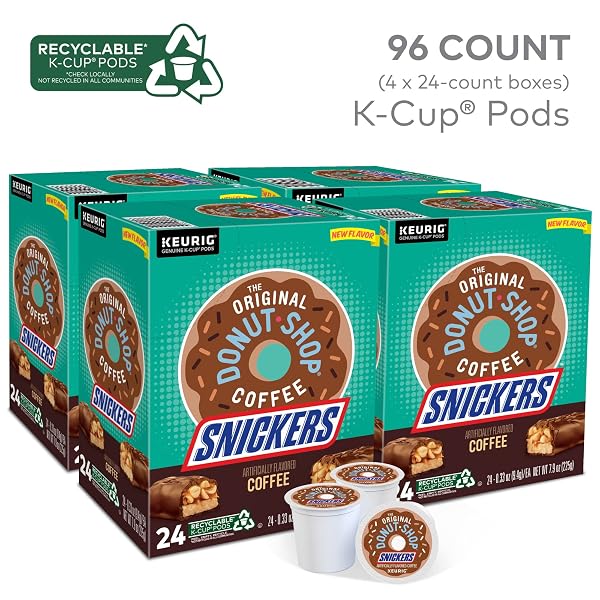 THE ORIGINAL DONUT SHOP SNICKERS COFFEE, KEURIG SINGLE SERVE K-CUP PODS, FLAVORED COFFEE, 24CT