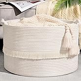 Degeyoyo 67L Large Blanket Basket, 20"x13" Woven Storage Baskets With Handle, Cotton Rope Blanket Basket Living Room, Baby Laundry hamper for Blanket, Nursery, Toy, Pillow (White)