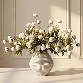 Pinkpum 12 Pcs Faux Silk Peony Artificial Flowers for Vase Decor White | 27", Bulk Fake Peonies Branches with Stems for DIY, Bouquet Centerpieces Wedding Fillers Arrangements Shower Decorations