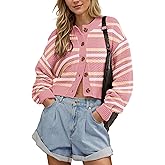 Sdipipo Fall Trendy Color Block Striped Cropped Open Front Cardigan for Women Casual Knit Button Down Sweater Jacket