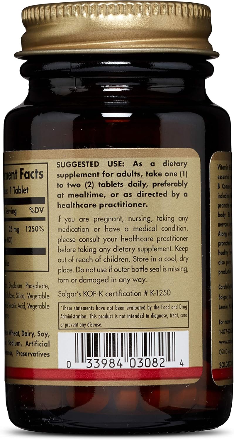 Solgar Vitamin B6, 25 mg, 100 Tablets DailyNutriPlus LLC