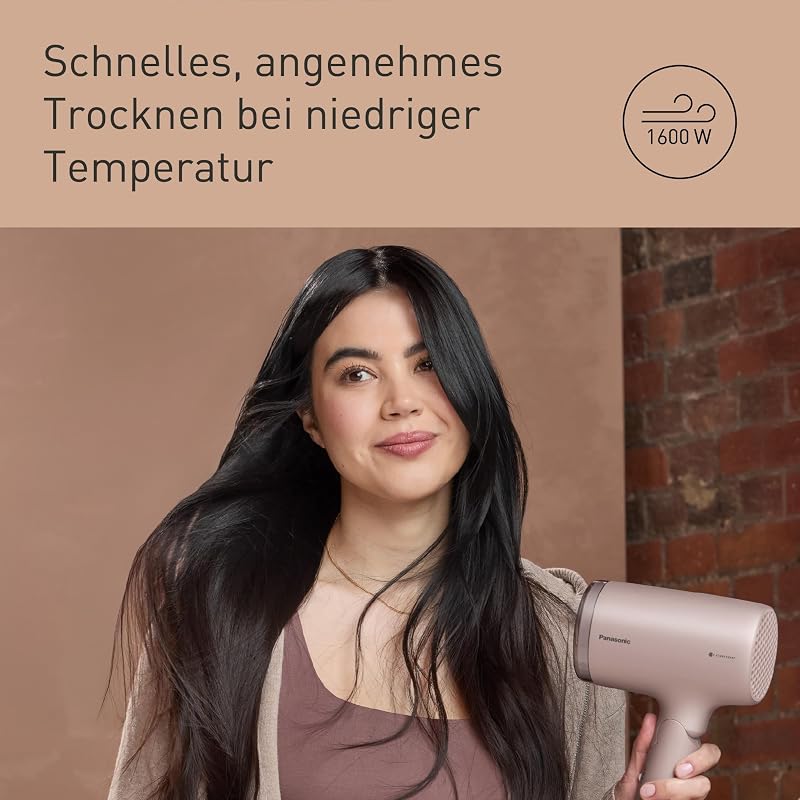 EH-NA7M-P825 nanoe Haartrockner für glänzendes Haar, faltbares Design, Schnelltrocknen, Konzentrator-Aufsatz, 1600 W, Hellrosa