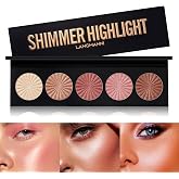 LANGMANNI 5 Color Face Highlighter Powder Palette, Illuminator Makeup | Silky shimmer powder for cheekbones, eyelids, brow bones and lips; waterproof, smudge-resistant, long-lasting, giftable